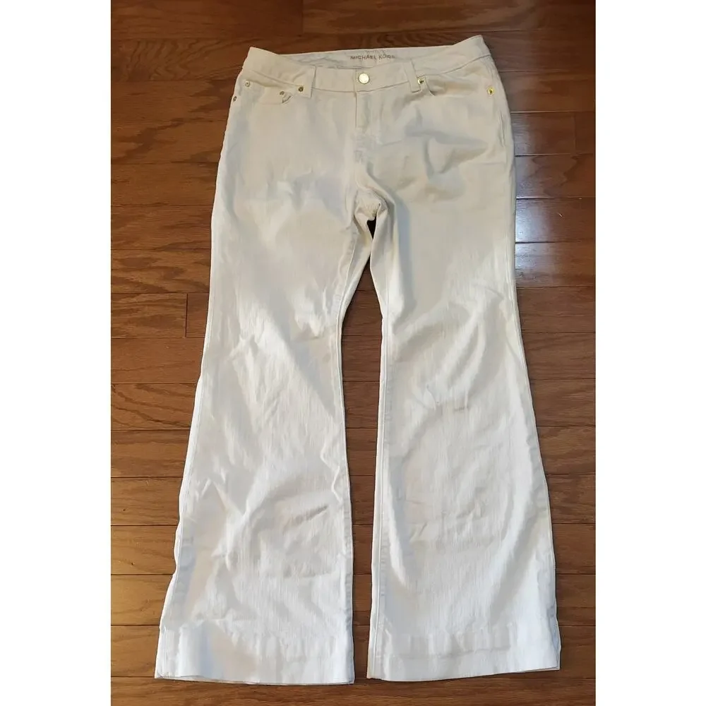 Michael Kors Womens Selma Flare Jeans Pants White Wide Leg Size 10